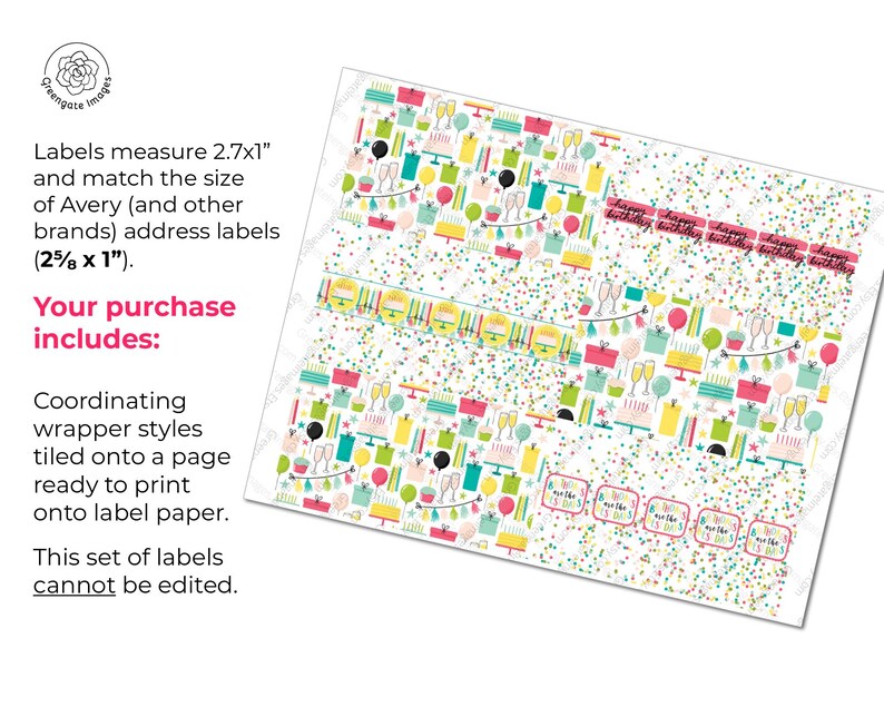 Wrapping Address Labels Birthday Nugget Wrappers - PRINTABLE Instant Download Labels for ...