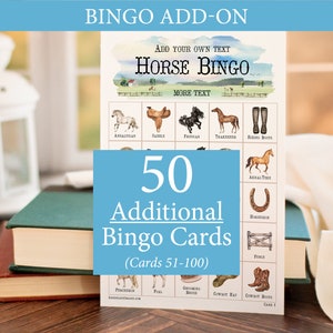 ADICIONAL: 50 cartelas de bingo de cavalos adicionais (numeradas de 51 a 100) para acompanhar o jogo original, vendidas separadamente