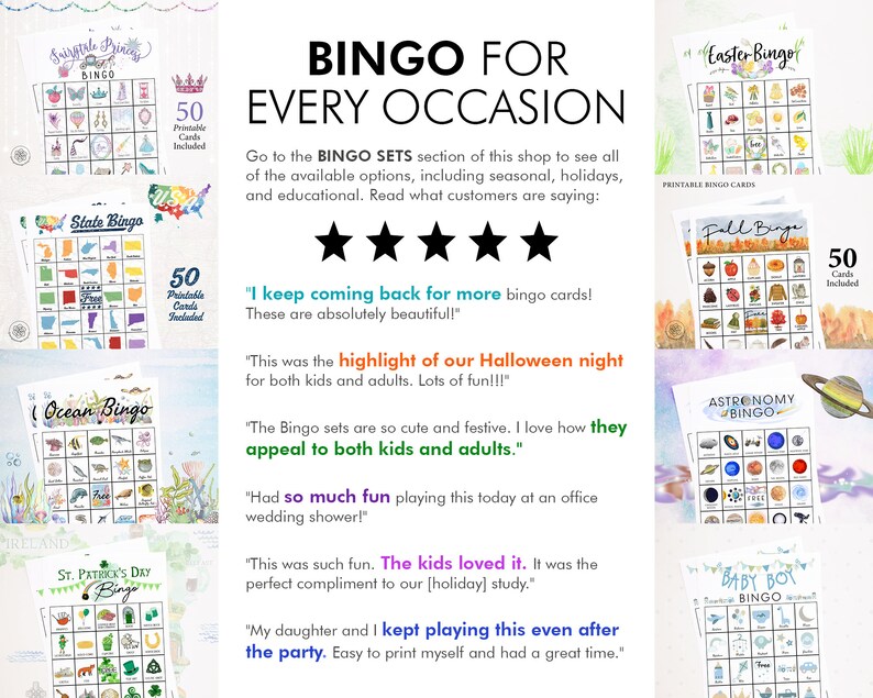 Colors Bingo Cards: Printable Bingo 50 Cards Senior Citizen - Etsy