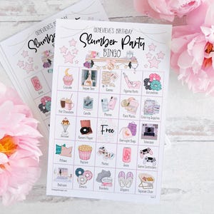 Bingo pour soirée pyjama - 50 cartes de bingo imprimables. PDF à remplir modifiable personnalisé. Ajoutez du texte Adobe. Filles, préados, préados, soirées pyjama pour ados.