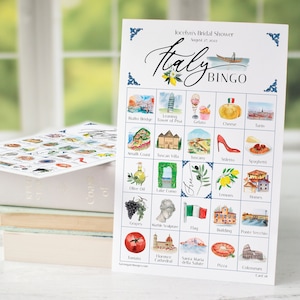 Italy Bingo - PRINTABLE 50 group game idea, Personalized editable fillable PDF. Add text Adobe. Italian Travel Venice, Florence, Rome, Pisa.