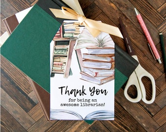 Library Staff Thank You Gift Tag - Jumbo PRINTABLE editable corjl, xl tag, giant for large gifts, really big personalized hang tag. Books.