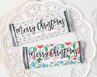 Christmas Candy Bar Wrappers - PRINTABLE candy bar wrapper, Merry Christmas, pdf download, small gift idea, last-minute coworker gift idea