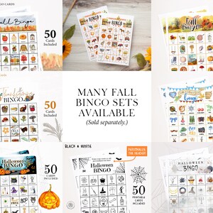 Thanksgiving Bingo Cards 50 PRINTABLE unique cards in PDF, senior citizen activity, kids game all ages, large print text w/ color pictures 画像 9