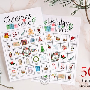 Christmas/Holiday Bingo Cards: Printable bingo, 50 cards, senior citizen activity, kids game, activity, bingo with pictures, color bingo image 1