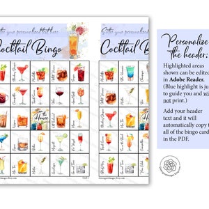 Cocktail Bingo: 50 Printable Bingo Cards With Labeled - Etsy