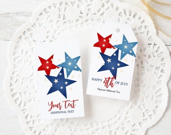 Patriotic Gift Tag - Printable & Corjl Editable / Red Blue Stars Gift Tag / Happy 4th of July / Hang Tag / Multipurpose Tag / Favor Bag Tag