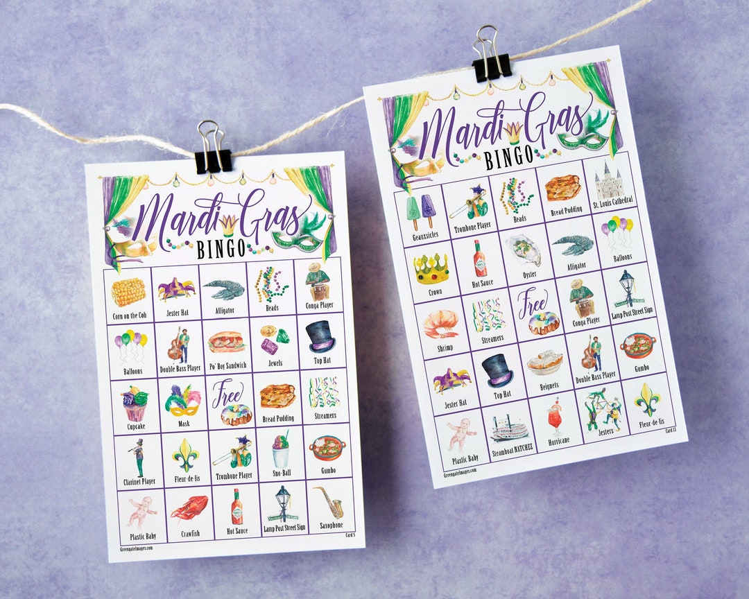 Mardi Gras Bingo Cards: 50 Printable Bingo Cards Senior