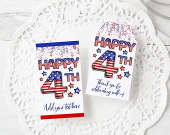 Happy 4th Gift Tag - Printable & Corjl Editable / Red Blue Stars Gift Tag / Happy Fourth of July / Hang Tag / Multipurpose / Favor Bag