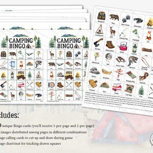 Camping Bingo: PRINTABLE 50 Cards, Bingo Pdf Game, Party Game Ideas ...