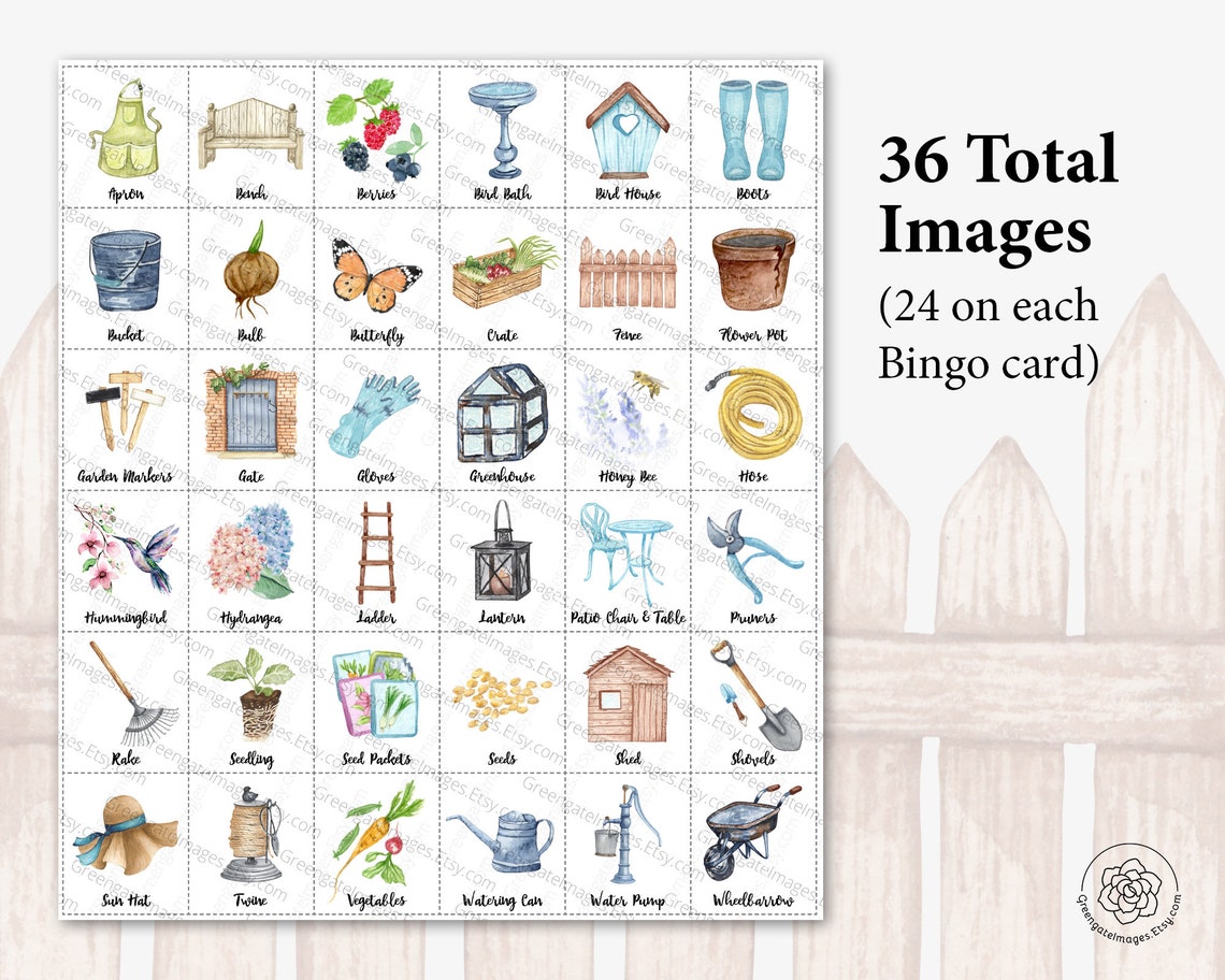 Garden Bingo: PRINTABLE 50 cards bingo pdf game party game | Etsy