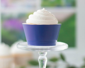 Indigo Cupcake Wrapper - PRINTABLE digital download PDF. Purple-blue night solid-colored sleeve for baked cupcakes. More colors available.