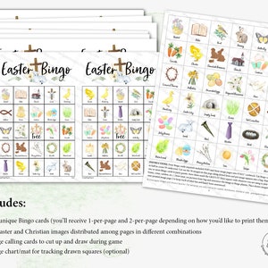 Christian Easter Bingo: 50 printable unique cards, Resurrection church game, Sunday school, kids game, seniors activity, religious holiday image 3