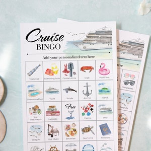 Cruise Bingo - 50 PRINTABLE unique cards, ship vacation game idea, bon voyage activity, cruising lovers, travel fun, senior citizens group