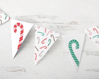 Candy Cane Bunting - PRINTABLE banner, instant download, christmas banner, christmas decorations, printable christmas ideas, kids party
