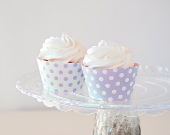 Lavendelprickiga muffinsformar - DIREKT NEDLADDNING, lavendel och vitt, utskrivbara muffinsformar, festutskrifter, babyshower för flickor