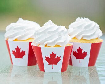 Kanadische Flagge Cupcake Wrapper - DRUCKBARE Cupcake Verpackung, Kanada Tag Dekorationen, Kanada Ahornblatt, rot und weiß, kanadische Feier Ideen