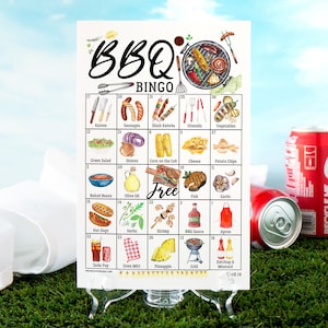 Bingo de barbacoa: 50 tarjetas exclusivas para IMPRIMIR. Descarga digital instantánea en formato PDF. Idea divertida de juego/actividad para barbacoas, campamentos, picnics de la iglesia y más.