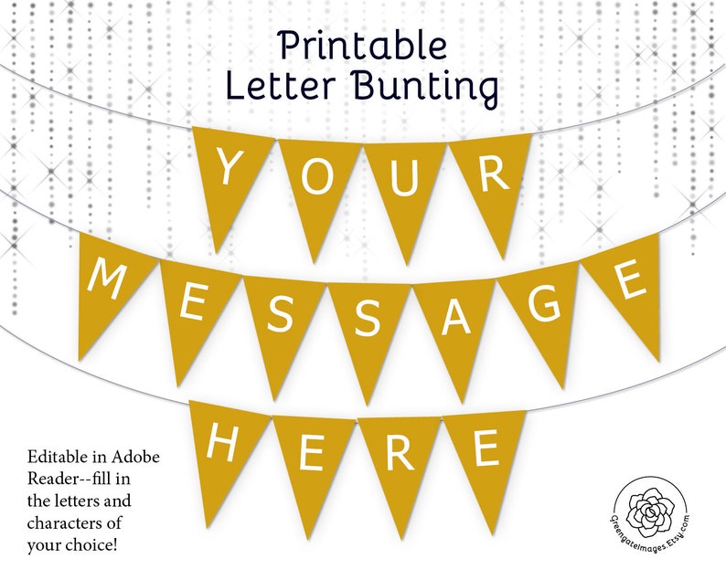 gold letter banner word bunting custom text editable pdf
