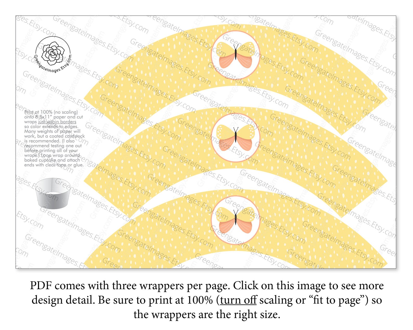 Butterfly Cupcake Wrapper PRINTABLE Cupcake Wrappers Yellow Etsy