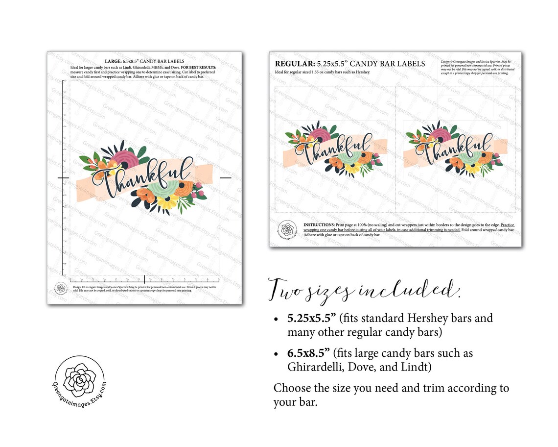 Thankful Candy Bar Wrappers PRINTABLE Hershey bar wrapper | Etsy