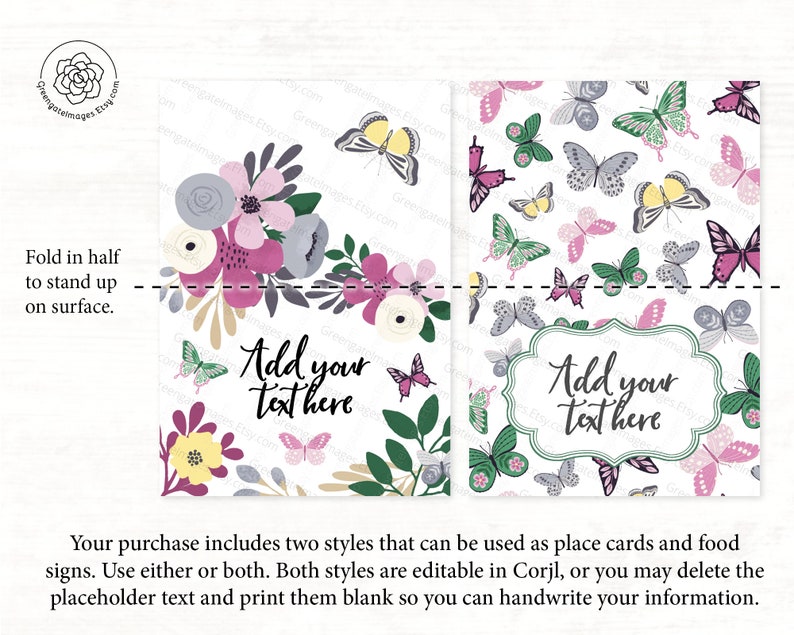 Spring Place Cards PRINTABLE Buffet Sign Editable in Corjl - Etsy