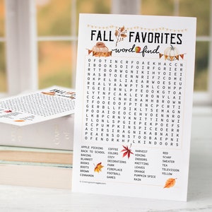 Fall Word Find - Attività scaricabile STAMPABILE. Ricerca di parole autunnali per ospiti, adulti e bambini più grandi. Bellissima estetica artistica colorata.