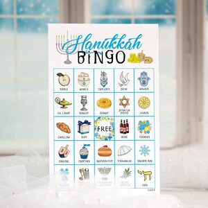 Cartes de bingo de Hanoucca : bingo imprimable, 50 cartes, activité pour personnes âgées, jeu pour enfants, activité de Hanoucca, bingo avec images, bingo en couleur