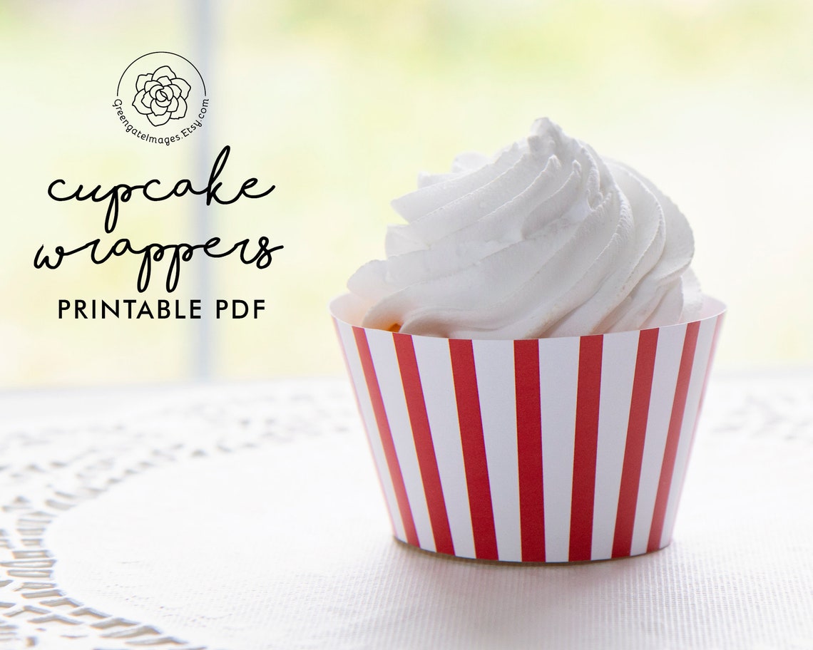 Red and White Cupcake Wrappers PRINTABLE stripes instant Etsy