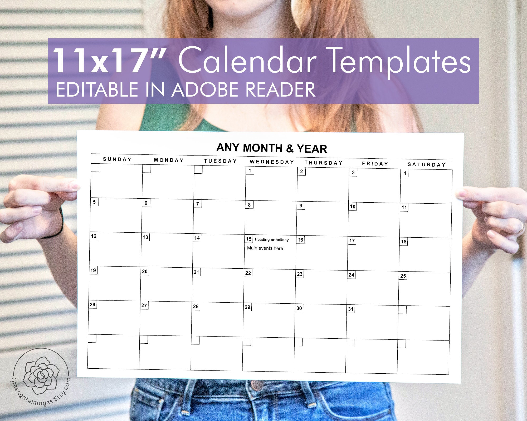 11x17 calendar template editable landscape calendar any etsy