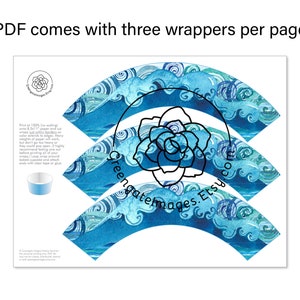 Wave Cupcake Wrapper - Printable Cupcake Wrap, Blue Turquoise ...