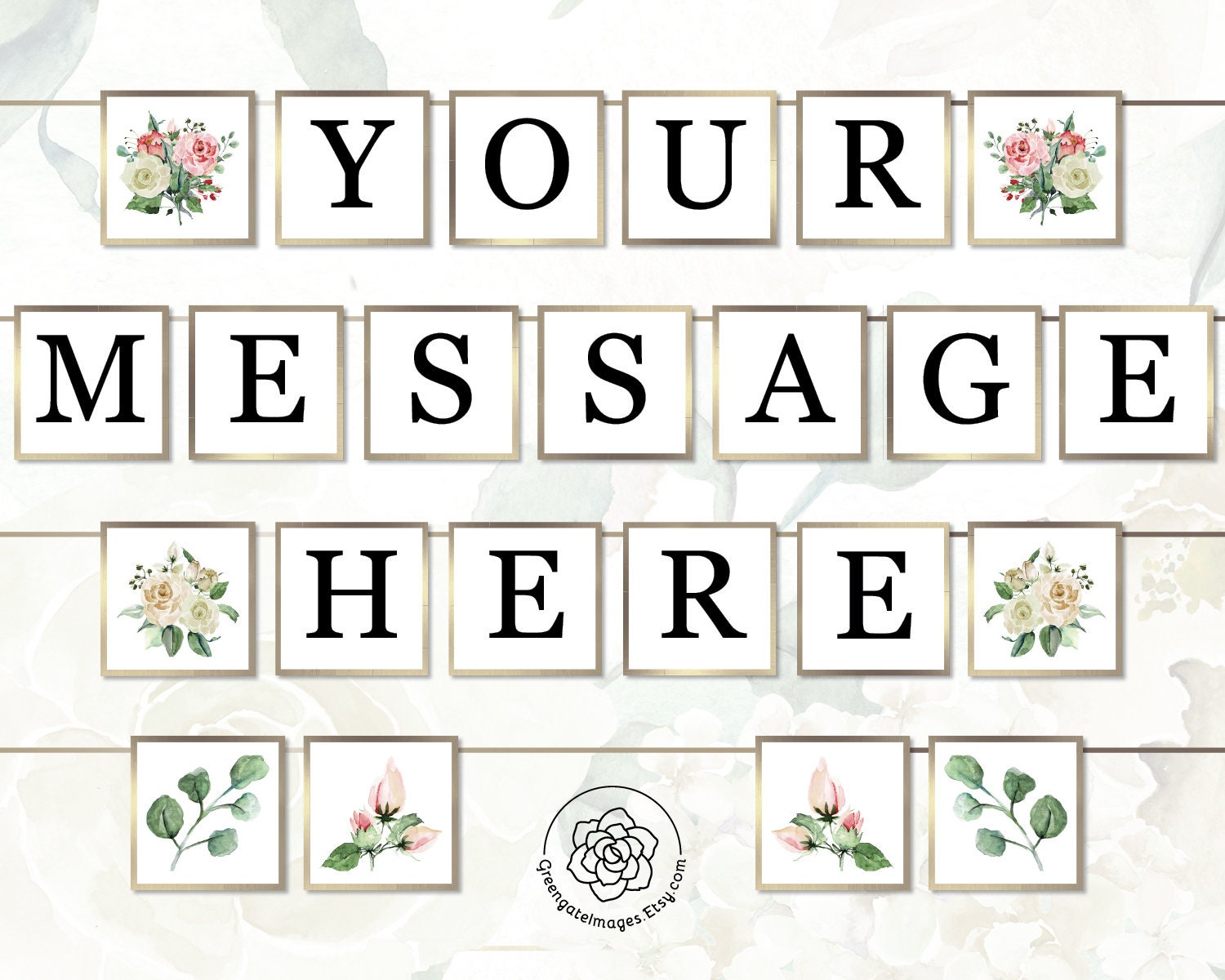 Editable Letter Banner - Greenery, Custom Message Banner, Personalized ...