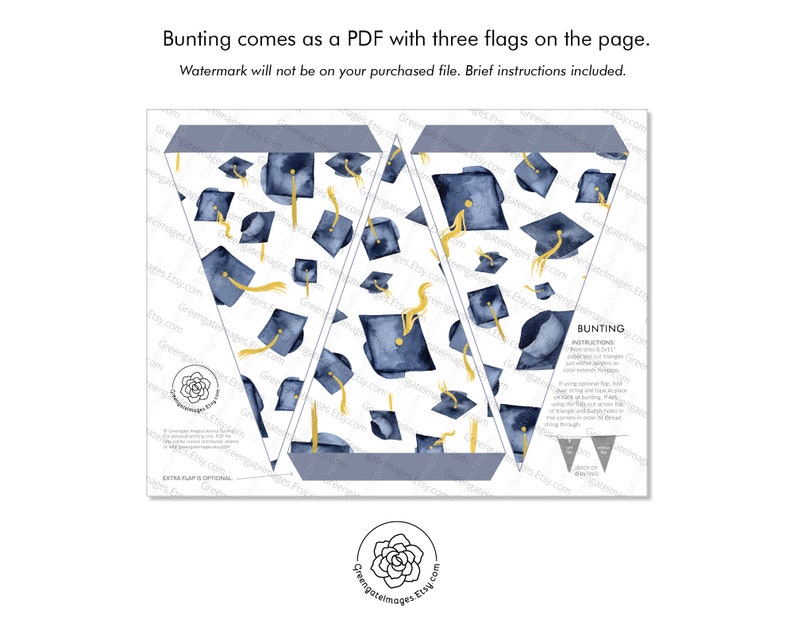 Navy Blue Graduation Bunting - PRINTABLE Graduation Cap Design, Party ...