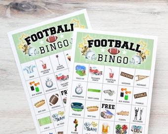 Football Bingo: PRINTABLE 50 cards, bingo pdf game, fan party game ideas, senior citizens, retirees, clean adult bingo, halftime activity