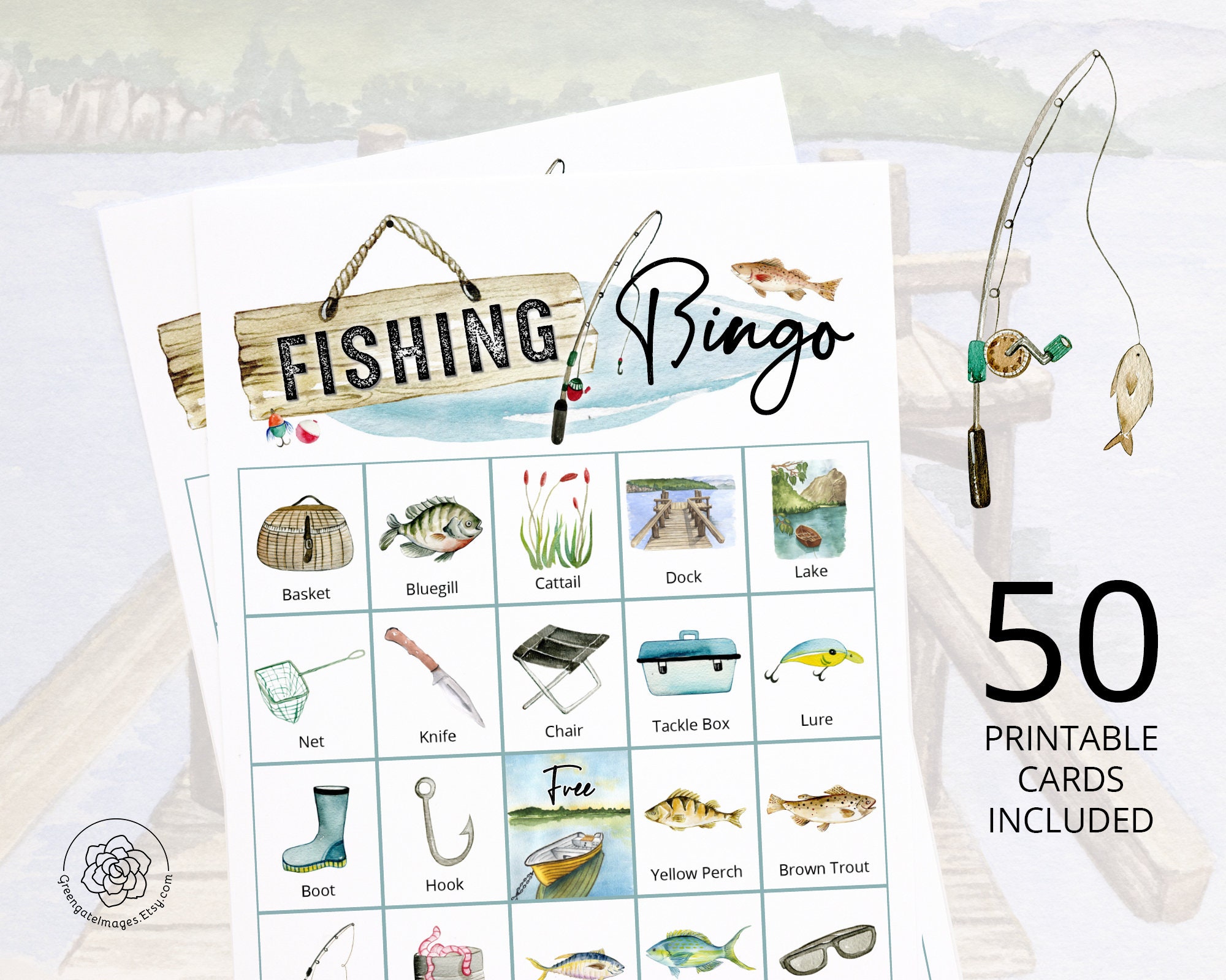 Buy Fishing Bingo: PRINTABLE 50 Cards, Bingo Pdf Game, Party Game