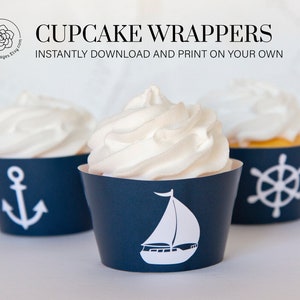 Nautical Cupcake Wrappers - Printable Cupcake Wrap, Navy Nautical, Boy ...