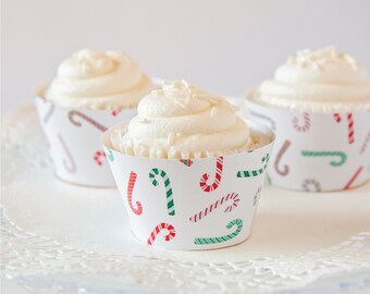 Candy Cane Cupcake Wrappers - printable cupcake wrappers, christmas cupcakes, christmas party ideas, candy cane baby shower ideas, winter