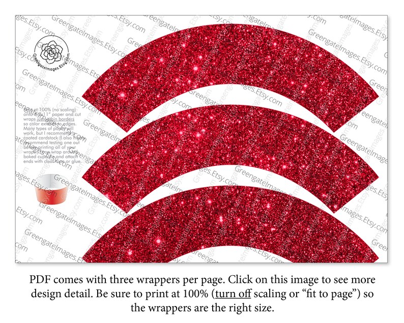 Wrapper Printable Red PRINTABLE Red Glitter Cupcake Wrappers - Glittery Design, Printable ...