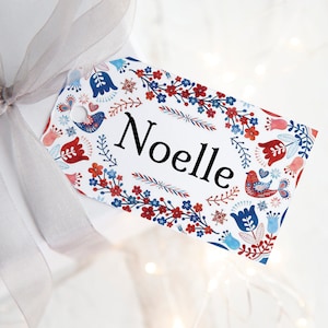 Étiquettes cadeaux de Noël folk/scandi - étiquettes de faveur modifiables Corjl imprimables, étiquette volante, 5 x 3,5 pouces, étiquettes de sac, étiquette d'emballage, texte de nom modifiable