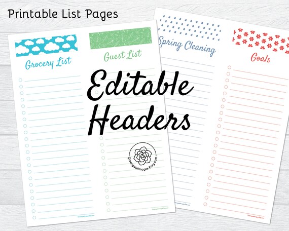 Printable List Paper Editable List Page Downloadable | Etsy