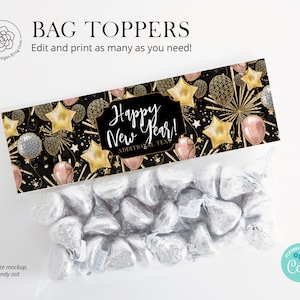 6.5" Party Balloons Bag Toppers - PRINTABLE sandwich bag card, Ziplock Topper Foldover Label, goodie bag idea, Snack Bag, Corjl, festive nye