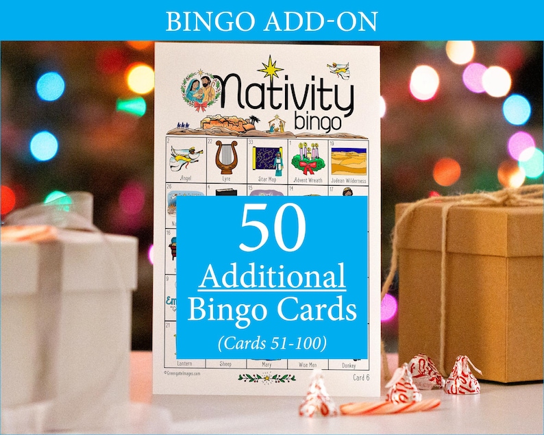 ADD-ON: 50 additional Nativity Bingo cards (numbered 51-100) to go with the original game that is sold separately image 1