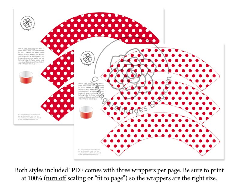 Red Polka Dot Cupcake Wrappers INSTANT DOWNLOAD Red and Etsy