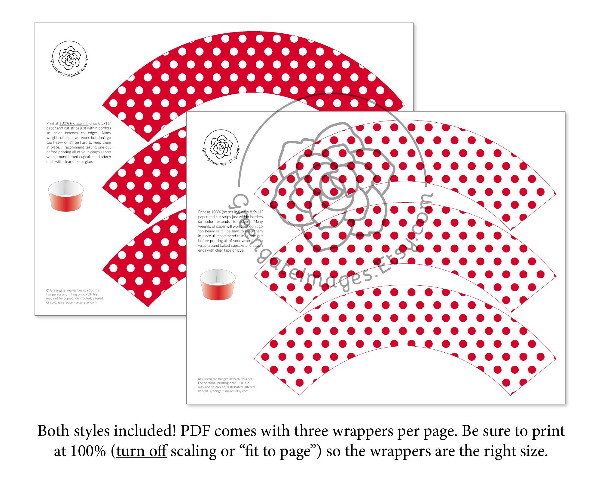 Wrapper Printable Red Red Polka Dot Cupcake Wrappers - INSTANT DOWNLOAD, Red and White ...