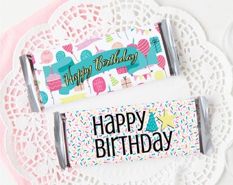 Happy Birthday Candy Bar Wrappers - PRINTABLE Hershey bar wrapper, pdf download, small birthday gift, favor ideas, birthday treat, coworker