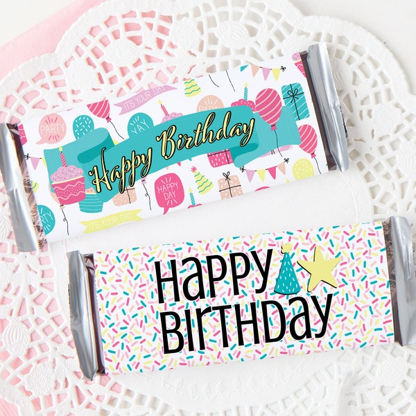 Happy Birthday Candy Bar Wrappers - PRINTABLE candy bar wrapper, pdf download, small birthday gift, favor ideas, birthday treat, coworker