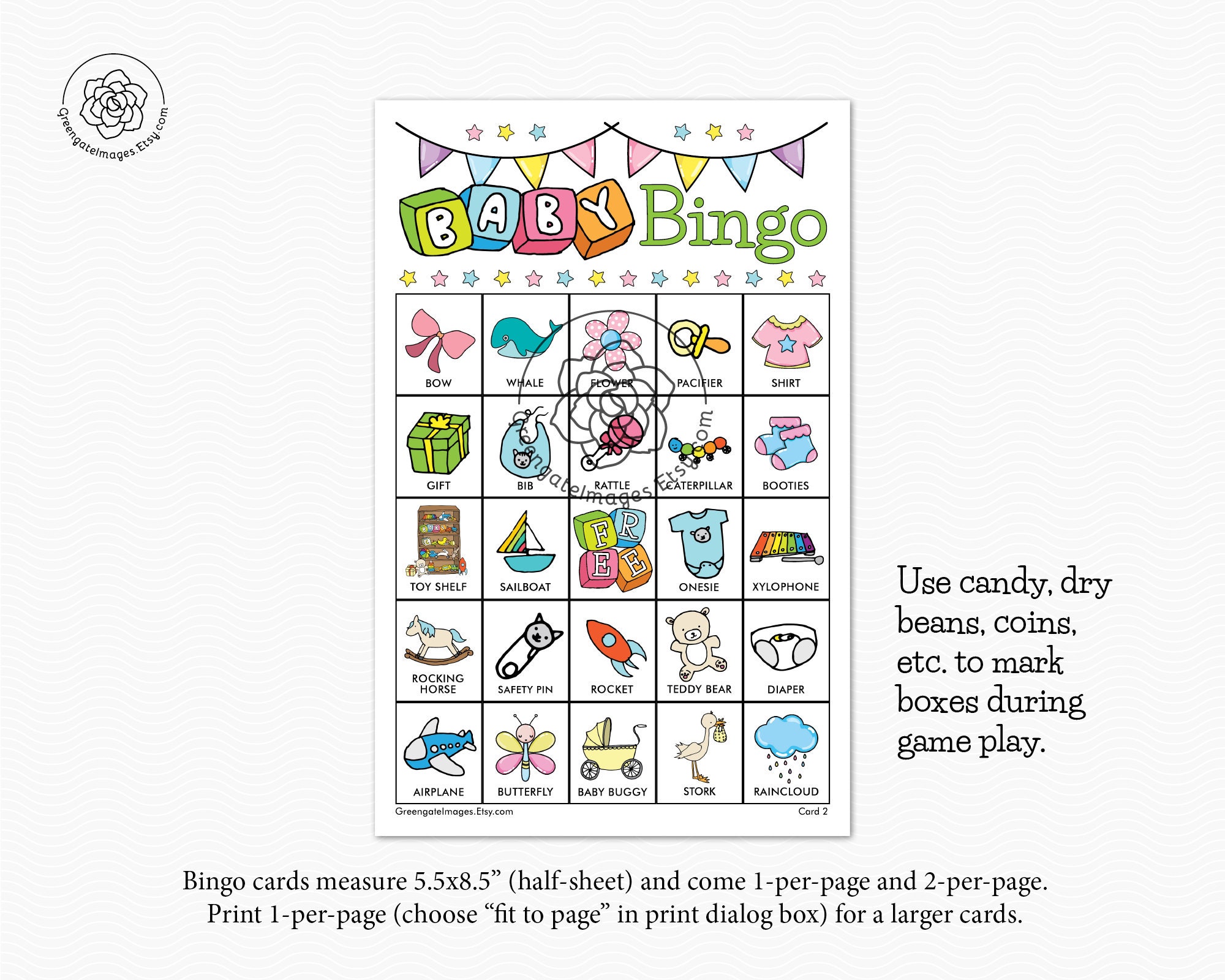 Baby Bingo Cards: Printable bingo set 50 cards party idea | Etsy