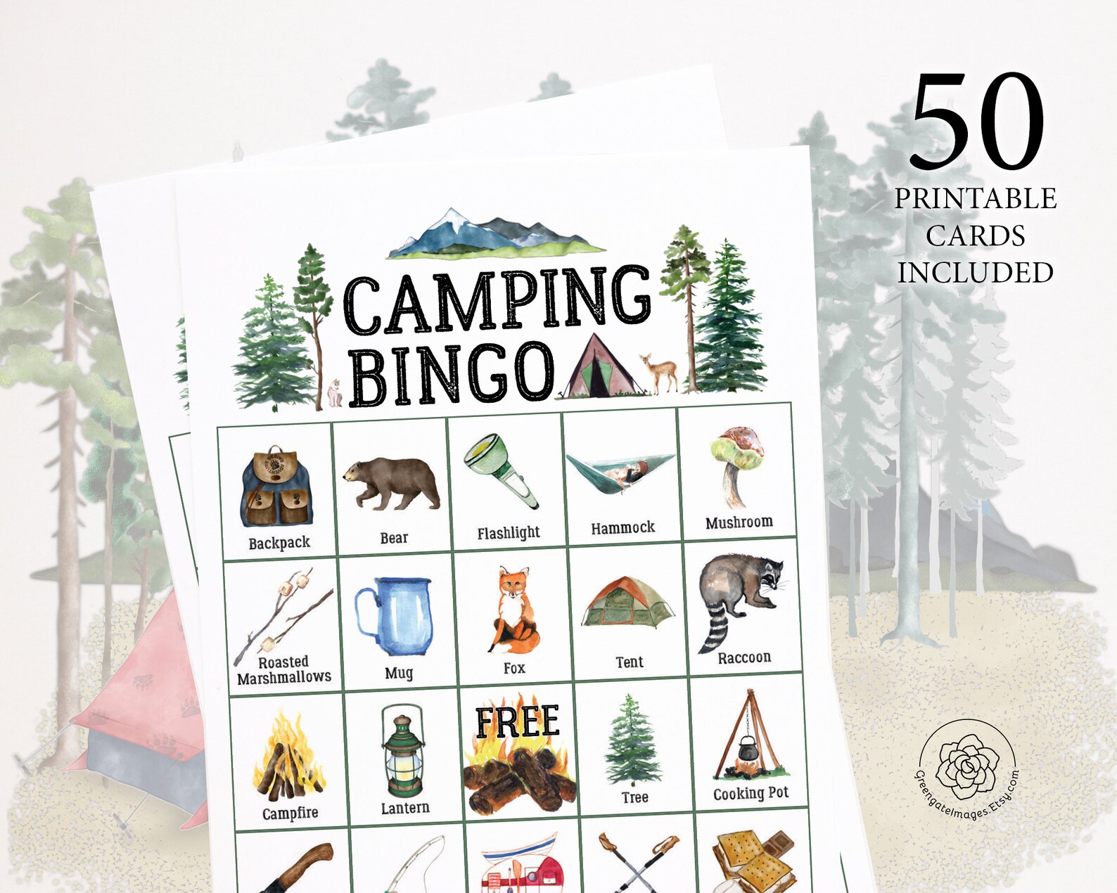 Camping Bingo: PRINTABLE 50 Cards Bingo Pdf Game Party Game - Etsy