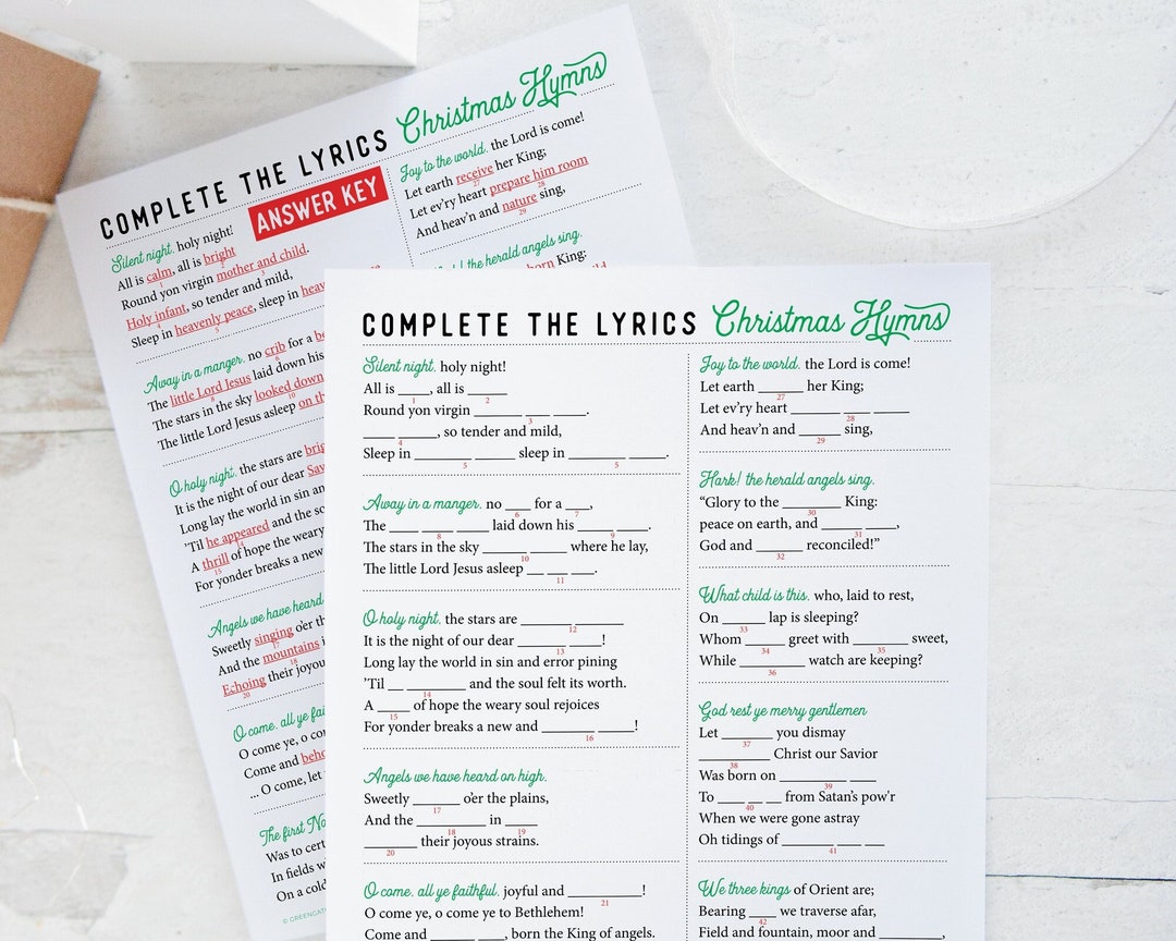 Complete the Lyrics Christmas Hymn Activity - PRINTABLE Downloadable ...