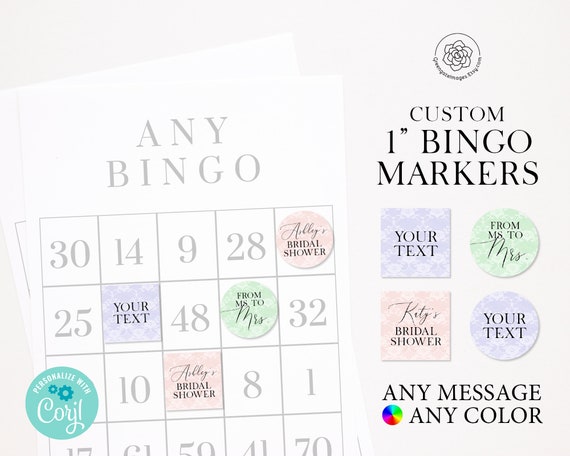 Bingo Markers 1 INCH Printable Squares 1 Inch Circle Punch Customize  Yourself in Corjl. Personalized Bingo Chips for Bridal Shower. 